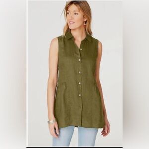 J. Jill Linen Peplum-Back Tunic in Olive